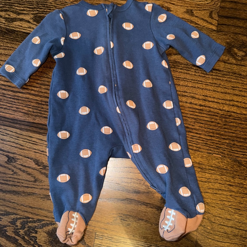 Navy Blue Football Print Newborn One Piece